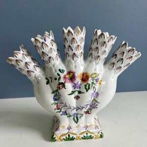 Carvalhinho Porto 5 Finger Quintal Vase Floral Portugal Ceramic Tulipiere